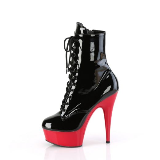 Product image of Pleaser DELIGHT-1020 Blk Pat/Red 6 Inch Heel 1 3/4 Inch PF Lace-Up Front Ankle Boot Side Zip