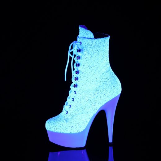 Product image of Pleaser DELIGHT-1020LG Neon Wht Multi Glitter/Neon Wht 6 Inch Heel 1 3/4 Inch PF UV Lace-Up Front Ankle Boot Side Zip
