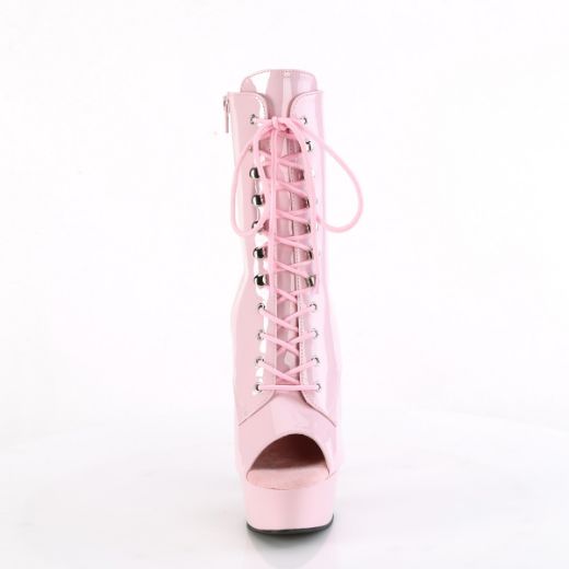 Product image of Pleaser DELIGHT-1021 B. Pink Pat/B. Pink 6 Inch Heel 1 3/4 Inch PF Peep Toe Lace-Up Ankle Boot Side Zip