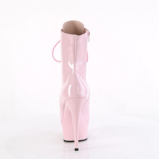 Product image of Pleaser DELIGHT-1021 B. Pink Pat/B. Pink 6 Inch Heel 1 3/4 Inch PF Peep Toe Lace-Up Ankle Boot Side Zip