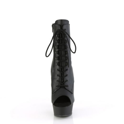Product image of Pleaser DELIGHT-1021 Blk Faux Leather/Blk Matte 6 Inch Heel 1 3/4 Inch PF Peep Toe Lace-Up Ankle Boot Side Zip