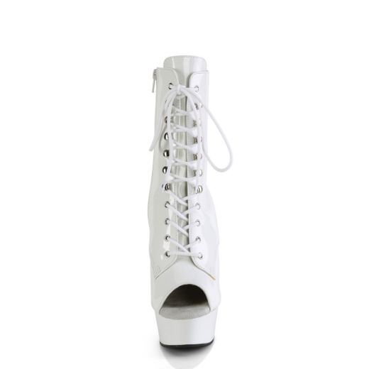 Product image of Pleaser DELIGHT-1021 Wht Pat/Wht 6 Inch Heel 1 3/4 Inch PF Peep Toe Lace-Up Ankle Boot Side Zip