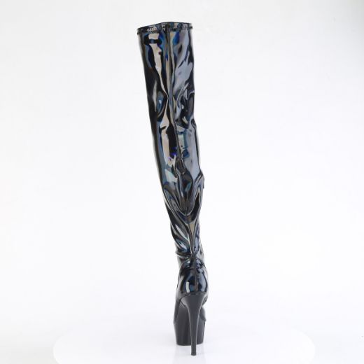 Product image of Pleaser DELIGHT-3000HWR Blk Hologram Pat/M 6 Inch Heel 1 3/4 Inch PF Stretch Thigh Boot  12 Inch Side Zip