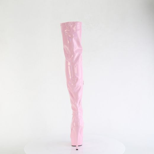 Product image of Pleaser DELIGHT-3000HWR B. Pink Hologram Pat/M 6 Inch Heel 1 3/4 Inch PF Stretch Thigh Boot  12 Inch Side Zip