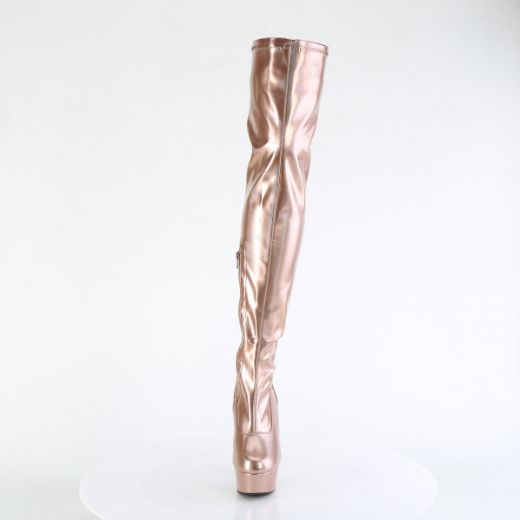 Product image of Pleaser DELIGHT-3000HWR Rose Gold Hologram Pu/M 6 Inch Heel 1 3/4 Inch PF Stretch Thigh Boot  12 Inch Side Zip