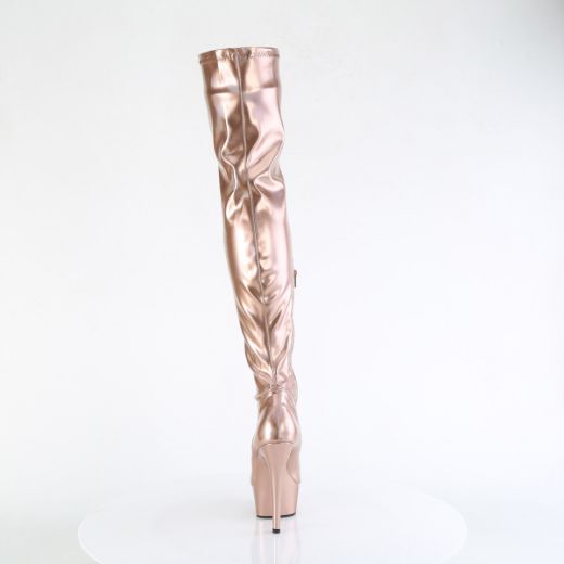 Product image of Pleaser DELIGHT-3000HWR Rose Gold Hologram Pu/M 6 Inch Heel 1 3/4 Inch PF Stretch Thigh Boot  12 Inch Side Zip