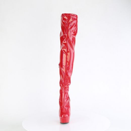 Product image of Pleaser DELIGHT-3000HWR Red Hologram Pat/M 6 Inch Heel 1 3/4 Inch PF Stretch Thigh Boot  12 Inch Side Zip