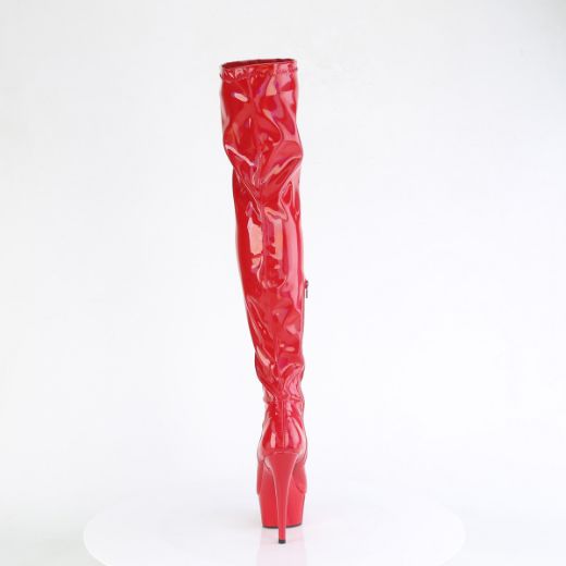 Product image of Pleaser DELIGHT-3000HWR Red Hologram Pat/M 6 Inch Heel 1 3/4 Inch PF Stretch Thigh Boot  12 Inch Side Zip