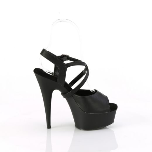 Product image of Pleaser DELIGHT-624-1 Blk Faux Leather/Blk Matte 6 Inch Heel 1 3/4 Inch PF Criss Cross Ankle Strap Sandal