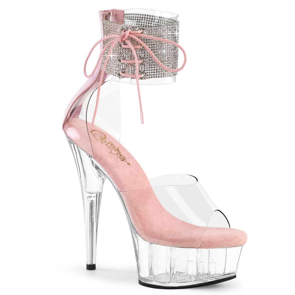 Product image of Pleaser DELIGHT-624RS Clr-B. Pink/Clr 6 Inch Heel 1 3/4 Inch PF RS Ankle Cuff Sandal Back Zip