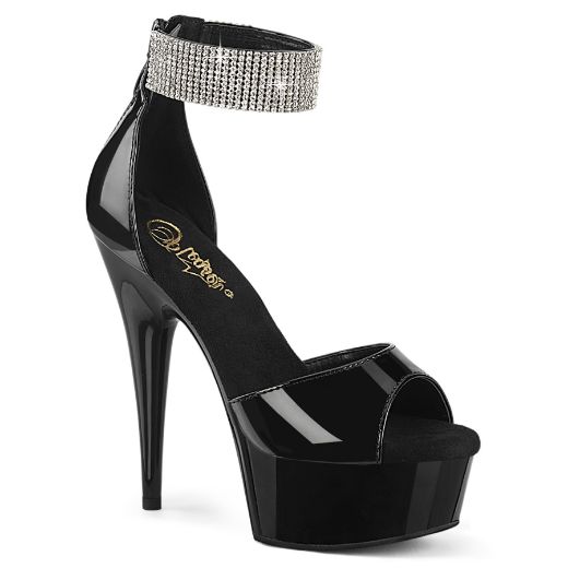 Product image of Pleaser DELIGHT-625 Blk Pat/Blk 6 Inch Heel 1 3/4 Inch PF Close Back Sandal w/RS Back Zip