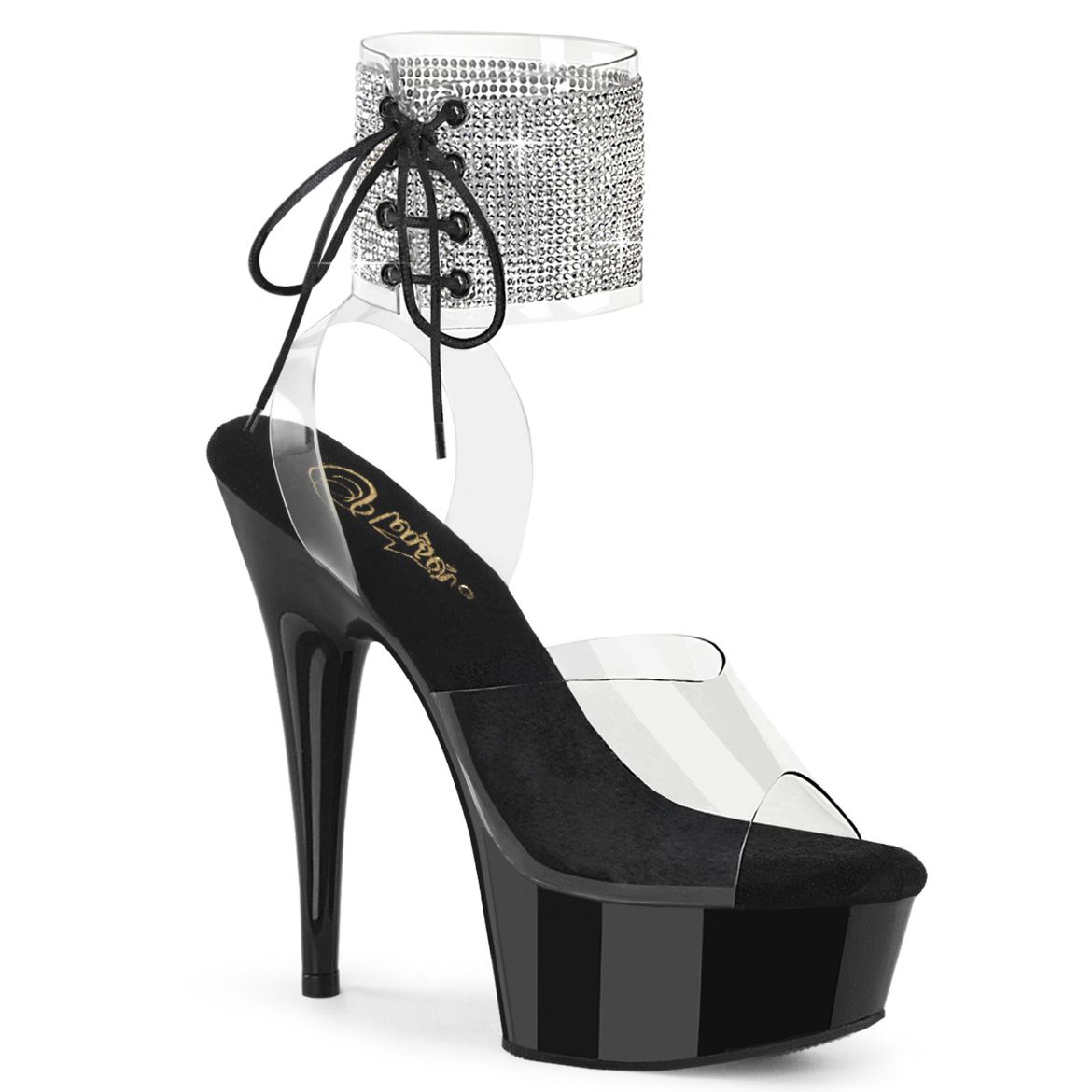 Product image of Pleaser DELIGHT-691-2RS Clr/Blk 6 Inch Heel 1 3/4 Inch PF Ankle Cuff Sandal w/RS