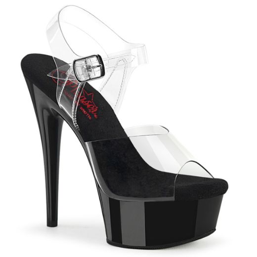 Product image of Pleaser EXCITE-608 Clr/Blk 6 Inch Heel 1 3/4 Inch PF Comfort Width Ankle Strap Sandal