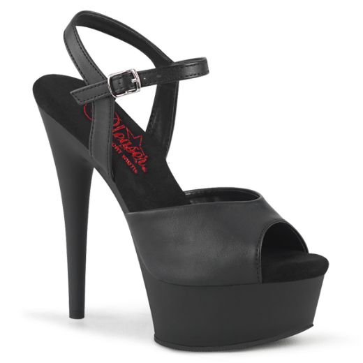 Product image of Pleaser EXCITE-609 Blk Faux Leather/Blk Matte 6 Inch Heel 1 3/4 Inch PF Comfort Width Ankle Strap Sandal