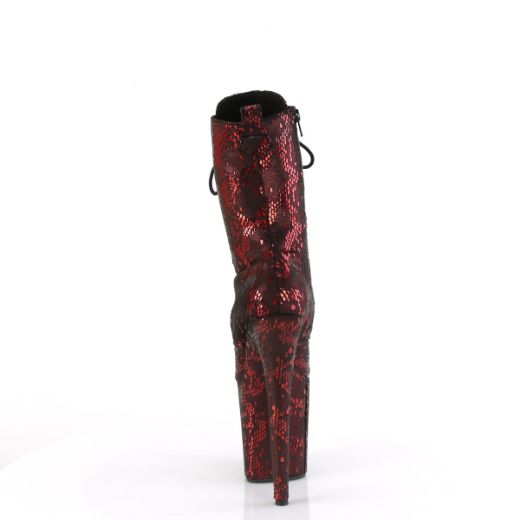 Product image of Pleaser FLAMINGO-1040SPF Red Metallic Snake Print Fabric/M 8 Inch Heel 4 Inch PF Lace-Up Front Ankle Boot Side Zip