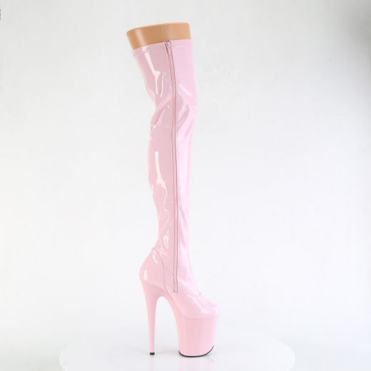 Product image of Pleaser FLAMINGO-3000 B. Pink Str Pat/B. Pink 8 Inch Heel 4 Inch PF Stretch Thigh Boot Side Zip