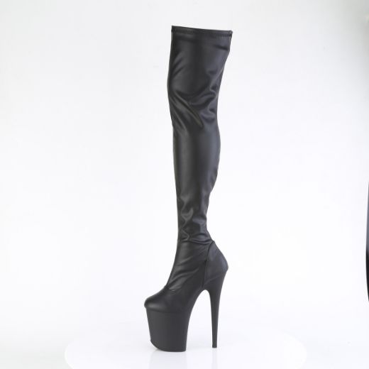 Product image of Pleaser FLAMINGO-3000 Blk Faux Leather/Blk Matte 8 Inch Heel 4 Inch PF Stretch Thigh Boot Side Zip
