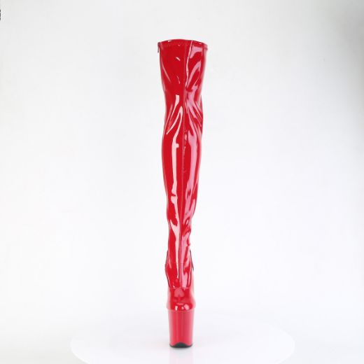 Product image of Pleaser FLAMINGO-3000 Red Str Pat/Red 8 Inch Heel 4 Inch PF Stretch Thigh Boot Side Zip
