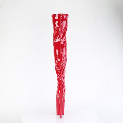 Product image of Pleaser FLAMINGO-3000 Red Str Pat/Red 8 Inch Heel 4 Inch PF Stretch Thigh Boot Side Zip