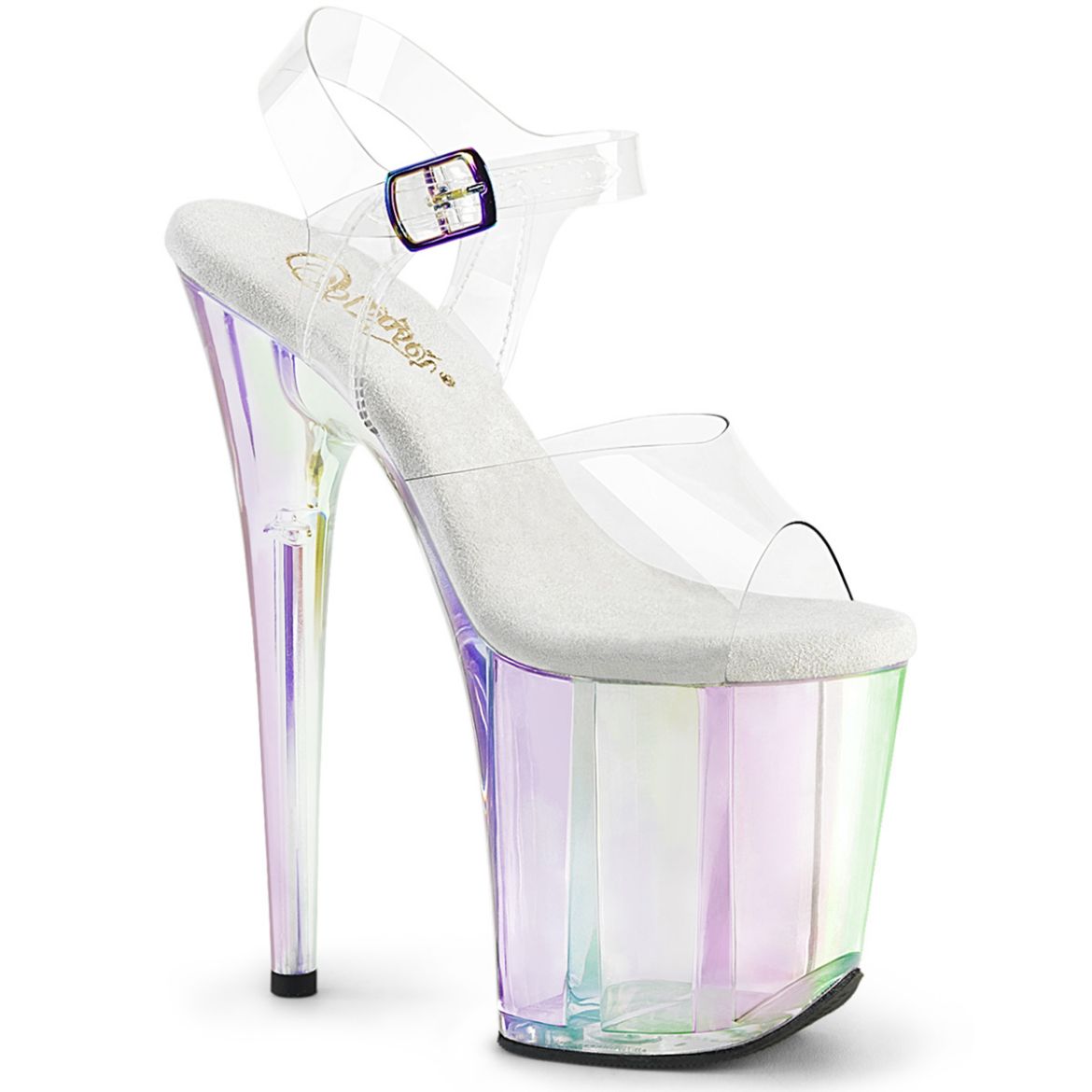 Product image of Pleaser FLAMINGO-808HT Clr/Holo Tinted 8 Inch Heel 4 Inch PF Ankle Strap Sandal