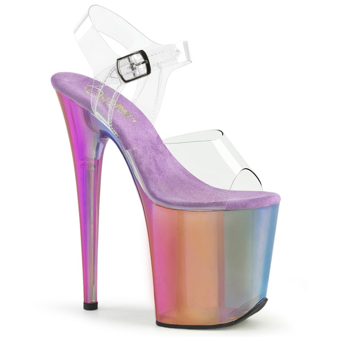 Product image of Pleaser FLAMINGO-808RMT Clr/Rainbow Misty Tinted 8 Inch Heel 4 Inch Rainbow Misty Tinted PF Ankle Strap Sandal