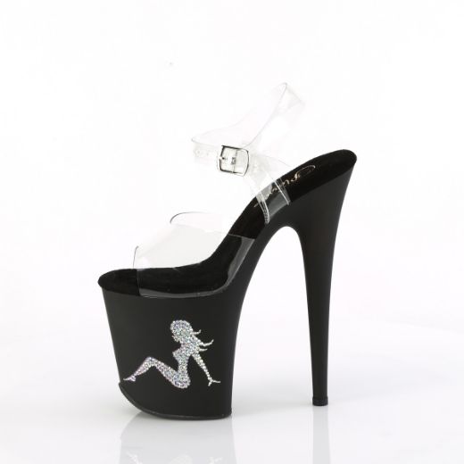 Product image of Pleaser FLAMINGO-808TGRS Clr/Blk-AB Slv 8 Inch Heel 4 Inch PF Ankle Strap Sandal w/RS Trucker Girl