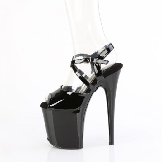 Product image of Pleaser FLAMINGO-824 Blk Pat/Blk 8 Inch Heel 4 Inch PF Criss Cross Ankle Strap Sandal