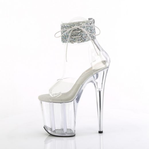 Product image of Pleaser FLAMINGO-824RS-02 Clr-Slv AB RS/Clr 8 Inch Heel 4 Inch PF Ankle Cuff Sandal w/RS Back Zip