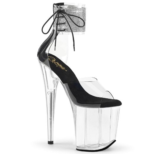 Product image of Pleaser FLAMINGO-824RS Clr-Blk/Clr 8 Inch Heel 4 Inch PF Rhinestoned Ankle Cuff Sandal Back Zip