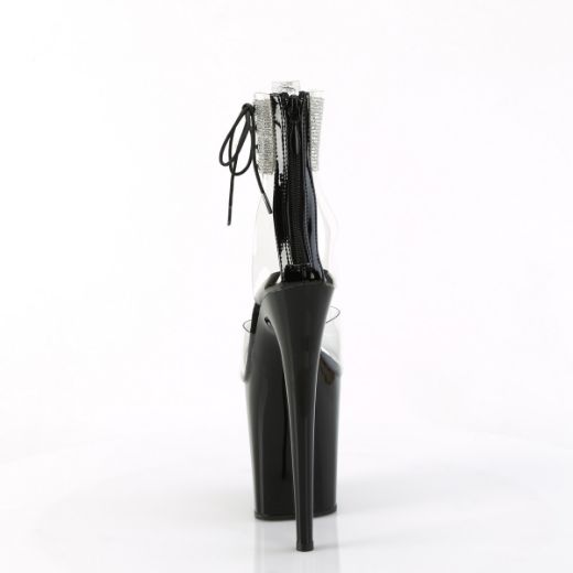 Product image of Pleaser FLAMINGO-824RS Clr/Blk 8 Inch Heel 4 Inch PF Rhinestoned Ankle Cuff Sandal Back Zip