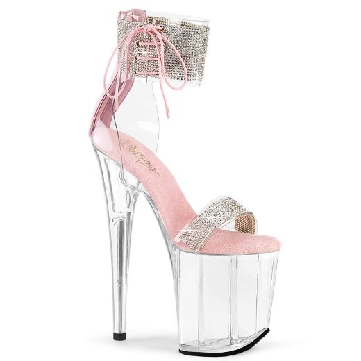 Product image of Pleaser FLAMINGO-827RS Clr-B. Pink/Clr 8 Inch Heel 4 Inch PF Ankle Cuff Sandal w/RS Back Zip