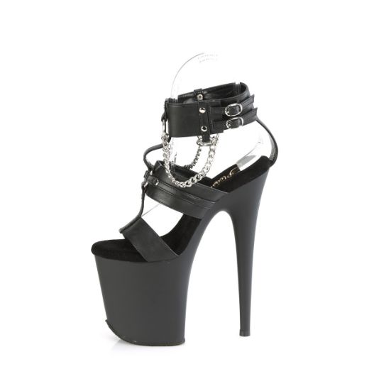 Product image of Pleaser FLAMINGO-861 Blk Faux Leather/Blk Matte 8 Inch Heel 4 Inch PF 3 Band T-Strap Ankle Strap Sandal