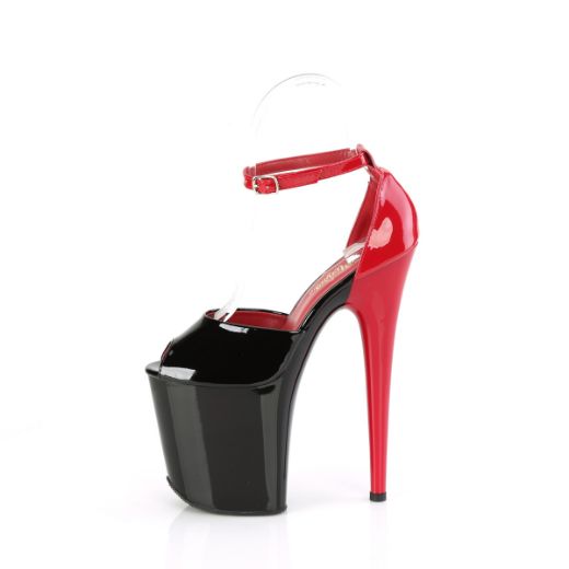 Product image of Pleaser FLAMINGO-868 Blk-Red Pat/Blk Red 8 Inch Heel 4 Inch PF Close Back Ankle Strap Sandal