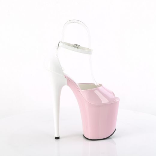 Product image of Pleaser FLAMINGO-868 B. Pink -Wht Pat/B. Pink-Wht 8 Inch Heel 4 Inch PF Close Back Ankle Strap Sandal