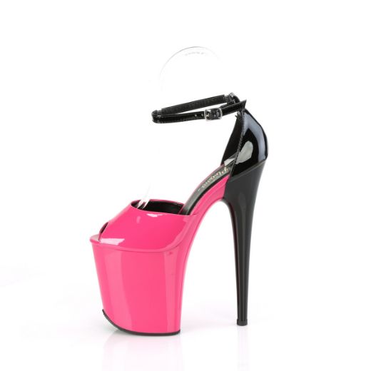 Product image of Pleaser FLAMINGO-868 Fuchsia-Blk Pat/Fuchsia-Blk 8 Inch Heel 4 Inch PF Close Back Ankle Strap Sandal