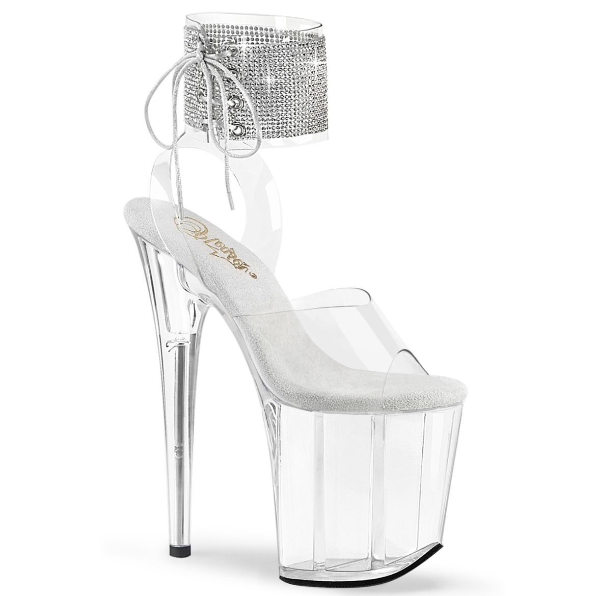 Product image of Pleaser FLAMINGO-891-2RS Clr/Clr 8 Inch Heel 4 Inch PF Rhinestoned Ankle Cuff Sandal