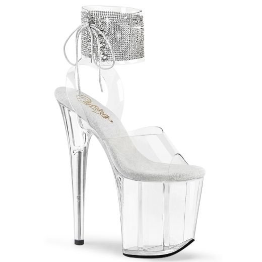Product image of Pleaser FLAMINGO-891-2RS Clr/Clr 8 Inch Heel 4 Inch PF Rhinestoned Ankle Cuff Sandal