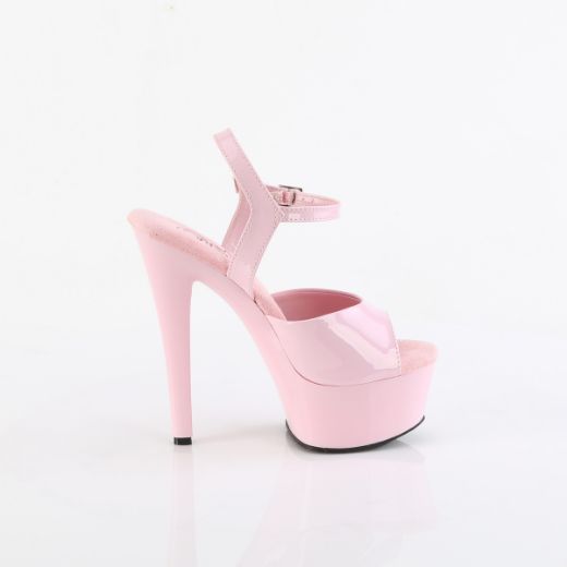 Product image of Pleaser GLEAM-609 B. Pink Pat/B. Pink 6 Inch Heel 1 3/4 Inch PF Comfort Width Ankle Strap Sandal