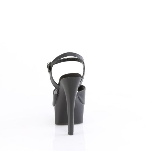 Product image of Pleaser GLEAM-609 Blk Faux Leather-Blk Matte 6 Inch Heel 1 3/4 Inch PF Comfort Width Ankle Strap Sandal