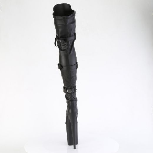 Product image of Pleaser INFINITY-3028 Blk Str Faux Le/Blk Matte 9 Inch Heel 5 1/4 Inch PF Buckled Lace Up Thigh Boot Side Zip