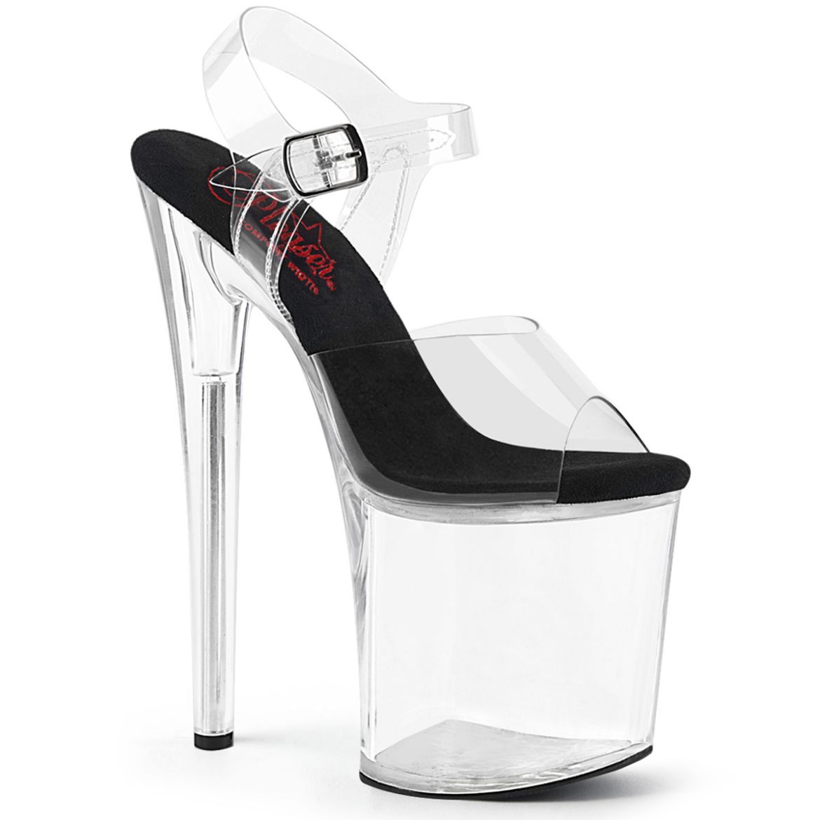 Product image of Pleaser NAUGHTY-808 Clr-Blk/Clr 8 Inch Heel 4 Inch PF Comfort Width Ankle Strap Sandal