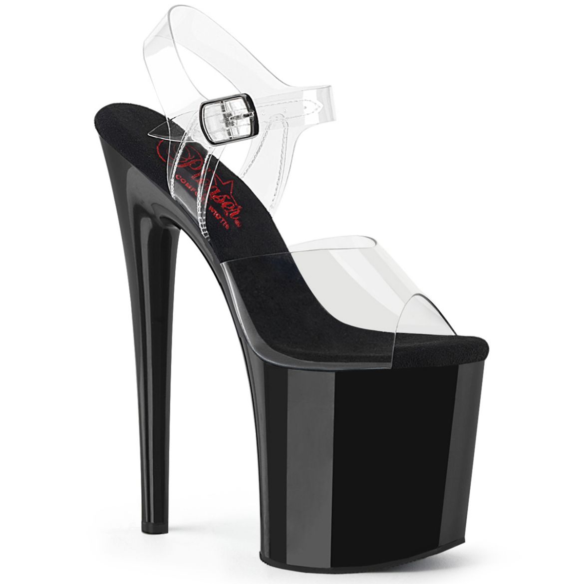 Product image of Pleaser NAUGHTY-808 Clr/Blk 8 Inch Heel 4 Inch PF Comfort Width Ankle Strap Sandal