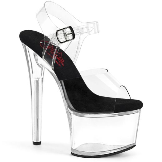 Product image of Pleaser PASSION-708 Clr-Blk/Clr 7 Inch Heel 2 3/4 Inch PF Comfort Width Ankle Strap Sandal