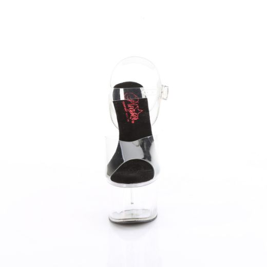 Product image of Pleaser PASSION-708 Clr-Blk/Clr 7 Inch Heel 2 3/4 Inch PF Comfort Width Ankle Strap Sandal
