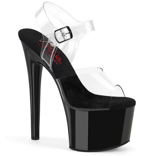 Product image of Pleaser PASSION-708 Clr/Blk 7 Inch Heel 2 3/4 Inch PF Comfort Width Ankle Strap Sandal