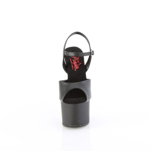 Product image of Pleaser PASSION-709 Blk Faux Le/Blk Matte 7 Inch Heel 2 3/4 Inch PF Comfort Width Ankle Strap Sandal