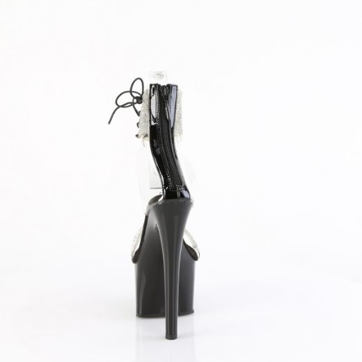 Product image of Pleaser PASSION-727RS Clr-Blk/Blk 7 Inch Heel 2 3/4 Inch PF RS Embellished Ankle Cuff Sandal Back Zi