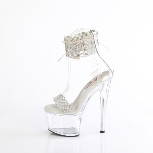 Product image of Pleaser PASSION-727RS Clr-Slv/Clr 7 Inch Heel 2 3/4 Inch PF RS Embellished Ankle Cuff Sandal Back Zi