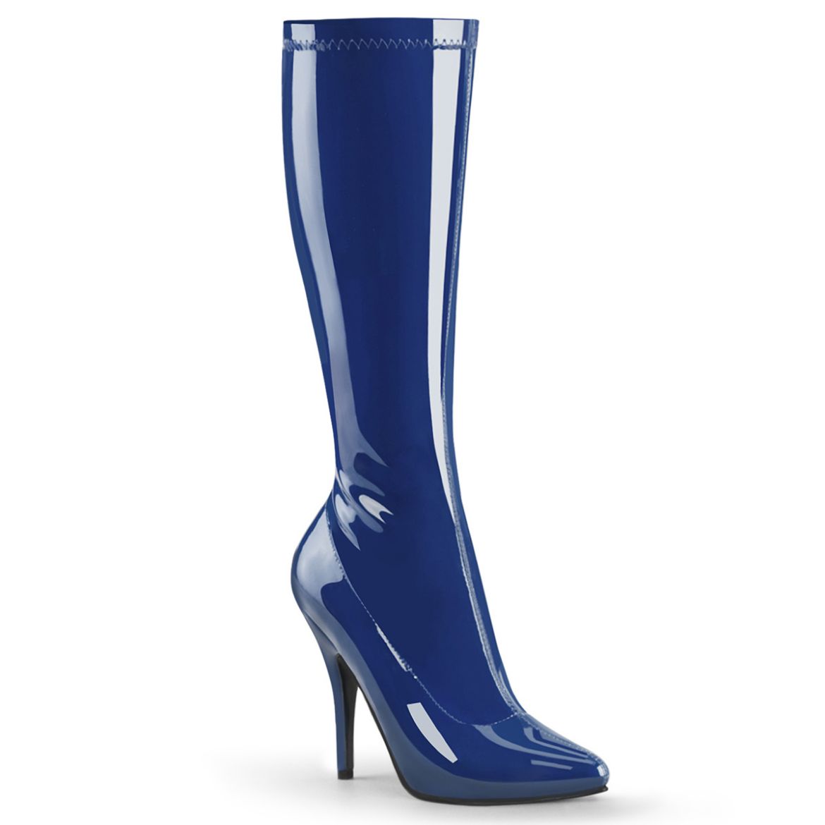Product image of Pleaser SEDUCE-2000 Navy Blue Str Pat 5 Inch Plain Stretch Knee Boot Side Zip
