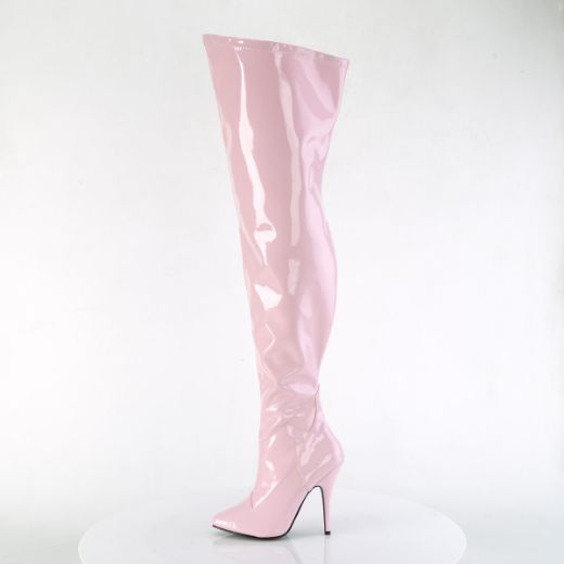 Product image of Pleaser SEDUCE-3000WC B. Pink Str Pat 5 Inch Heel Stretch Wide Calf Thigh Boot Side Zip